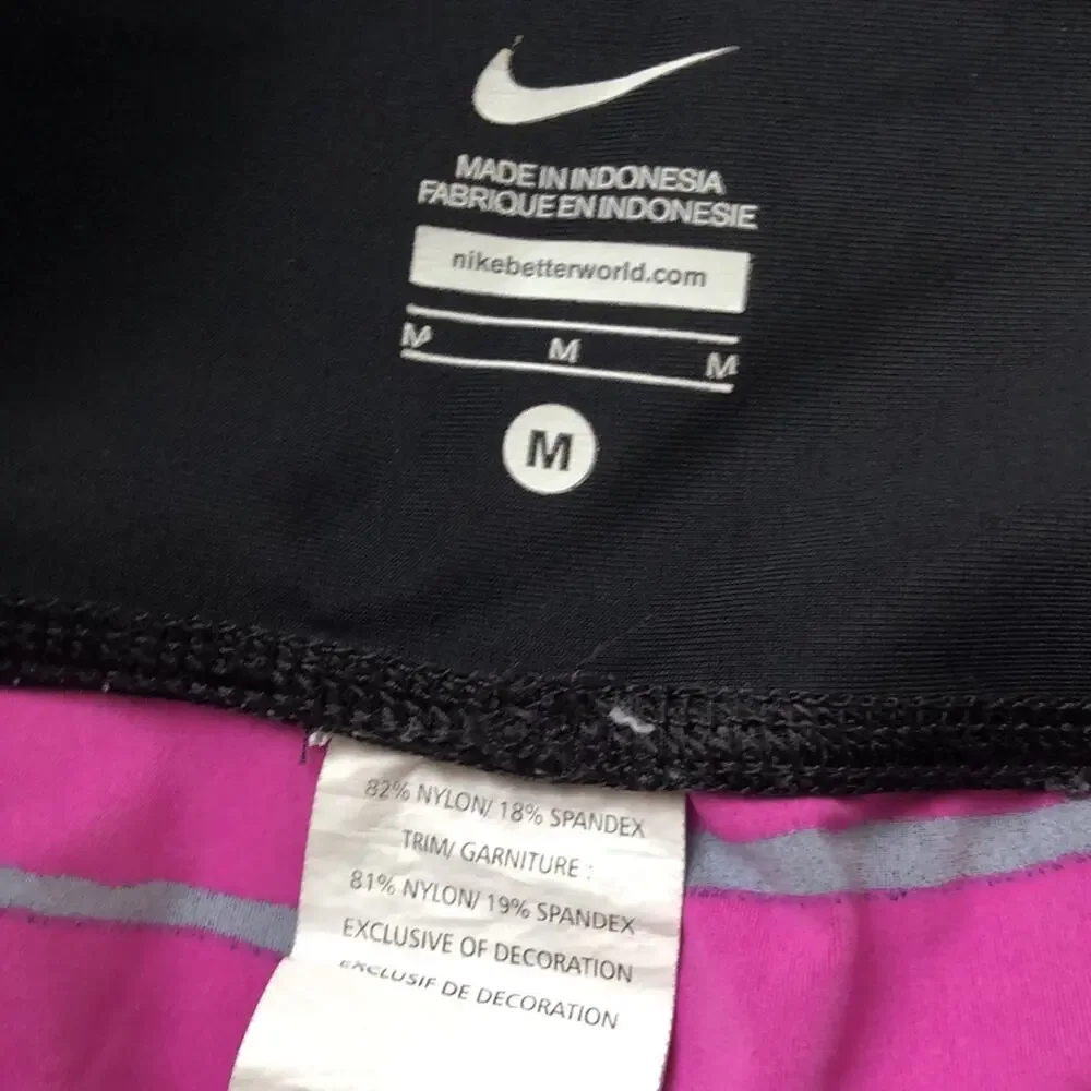 Nike Purple and Black Striped Cropped Leggings Size M
